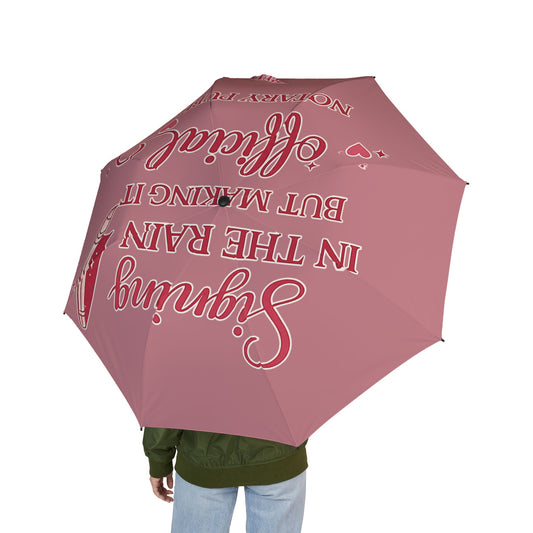 Foldable Umbrella — "Trying the Rain but Making It Sparkle" Pink Compact Auto-Open Umbrella