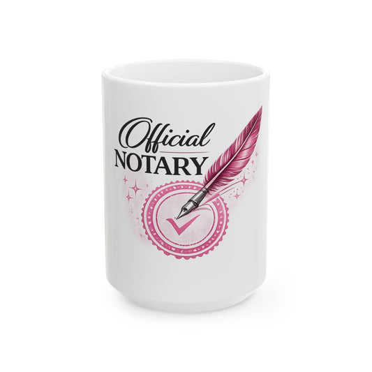 Official Notary Ceramic Mug – Pink Quill Design (11oz & 15oz)