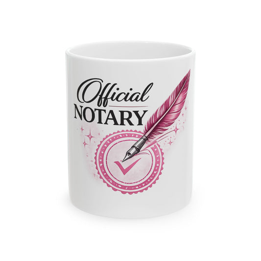 Official Notary Ceramic Mug – Pink Quill Design (11oz & 15oz)